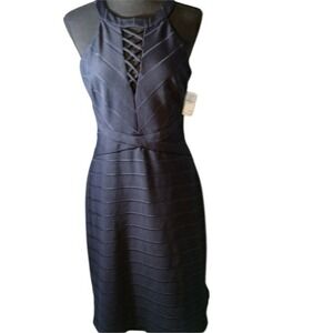 Guess Navy Blue Halter Lattice Neck Bandage Flare Cocktail Dress GDKP2467 Size 8